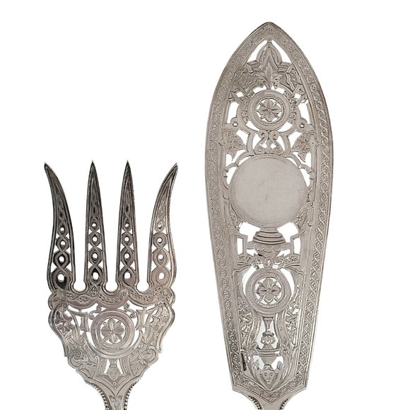 Martin Hall & Co Sheffield England Sterling Silver Fish Server & Fork set #11545 - Picture 4 of 10